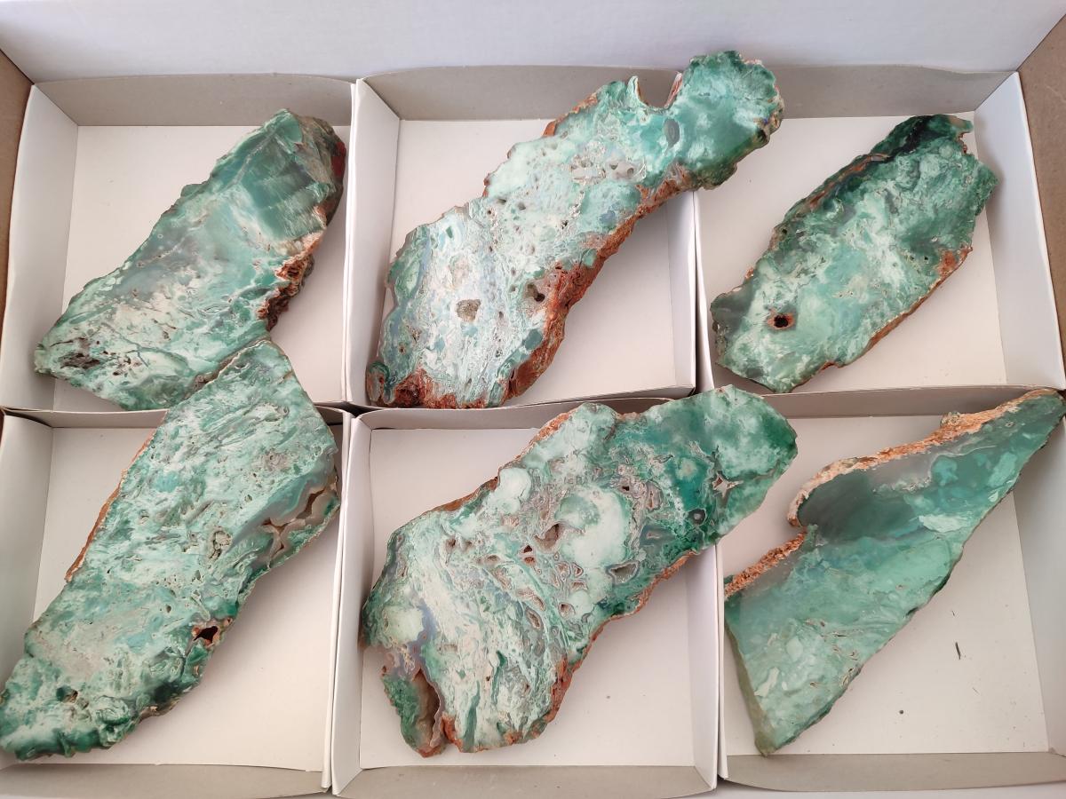 Polished One Side Great Dyke Mtorolite Chrysoprase Slices x 6 From Great Dyke Mountain Range, Zimbabwe - Toprock Gemstones and Minerals 