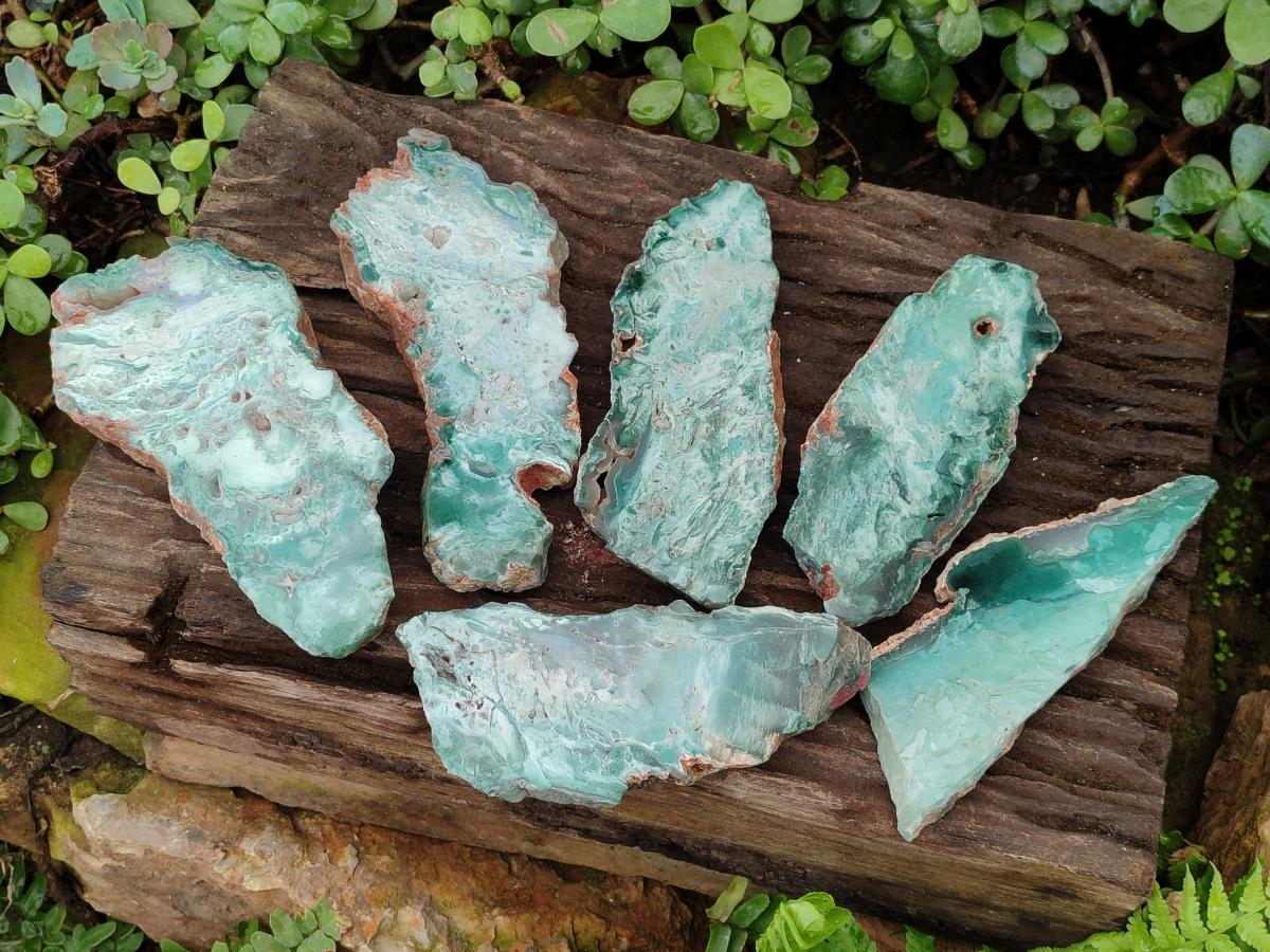 Polished One Side Great Dyke Mtorolite Chrysoprase Slices x 6 From Great Dyke Mountain Range, Zimbabwe - Toprock Gemstones and Minerals 