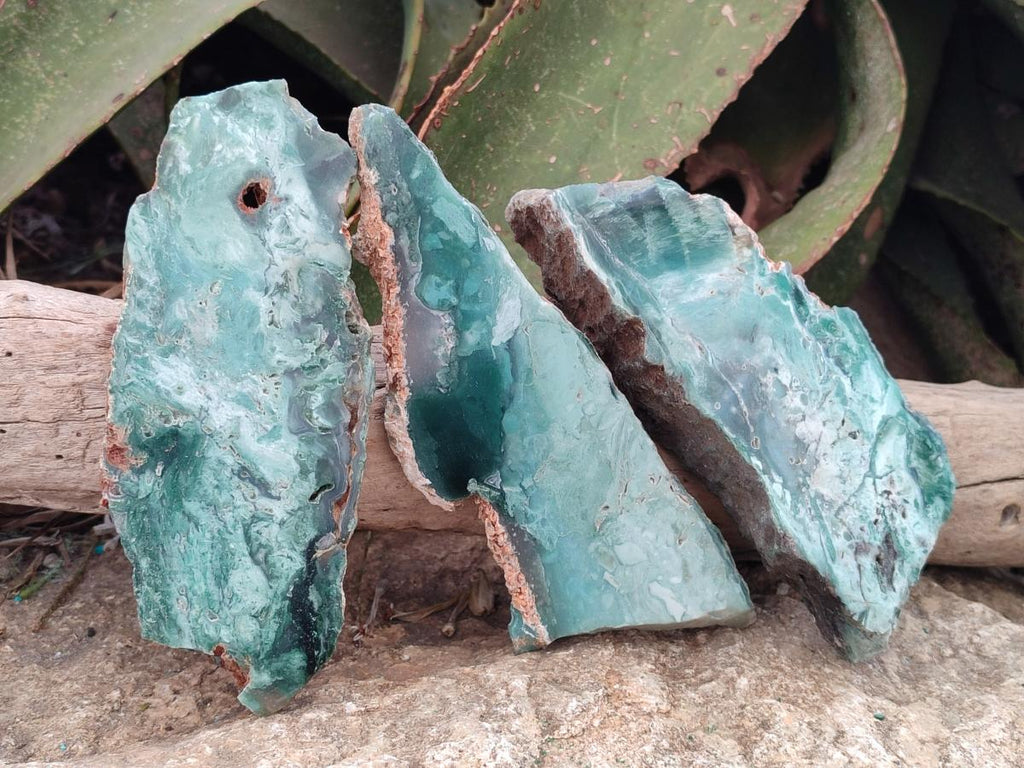 Polished One Side Great Dyke Mtorolite Chrysoprase Slices x 6 From Great Dyke Mountain Range, Zimbabwe - Toprock Gemstones and Minerals 