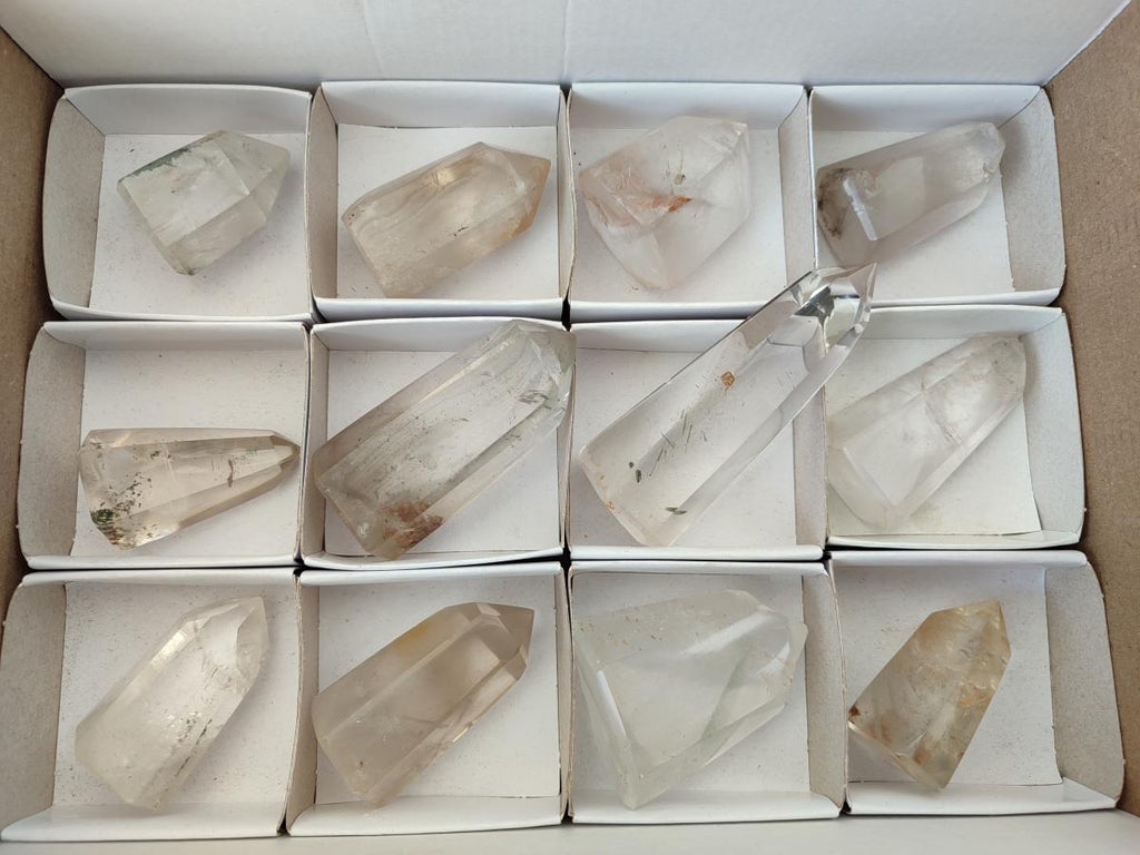 Polished Clear Quartz Crystals with Inclusions x 12 From Madagascar - Toprock Gemstones and Minerals 