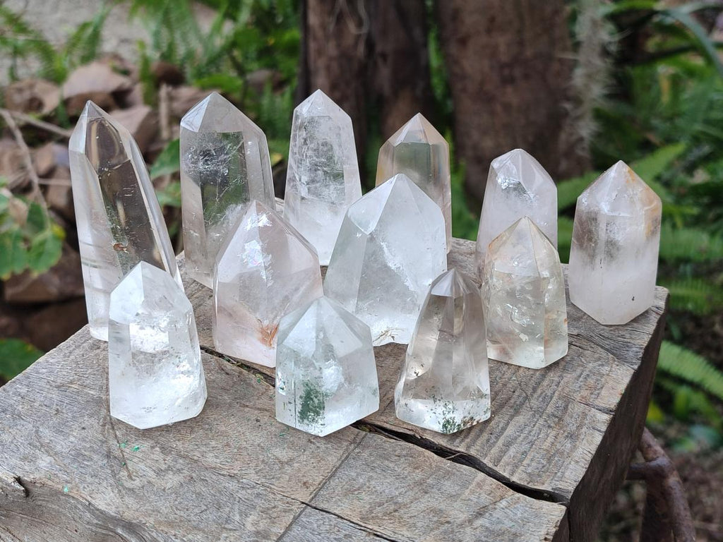 Polished Clear Quartz Crystals with Inclusions x 12 From Madagascar - Toprock Gemstones and Minerals 