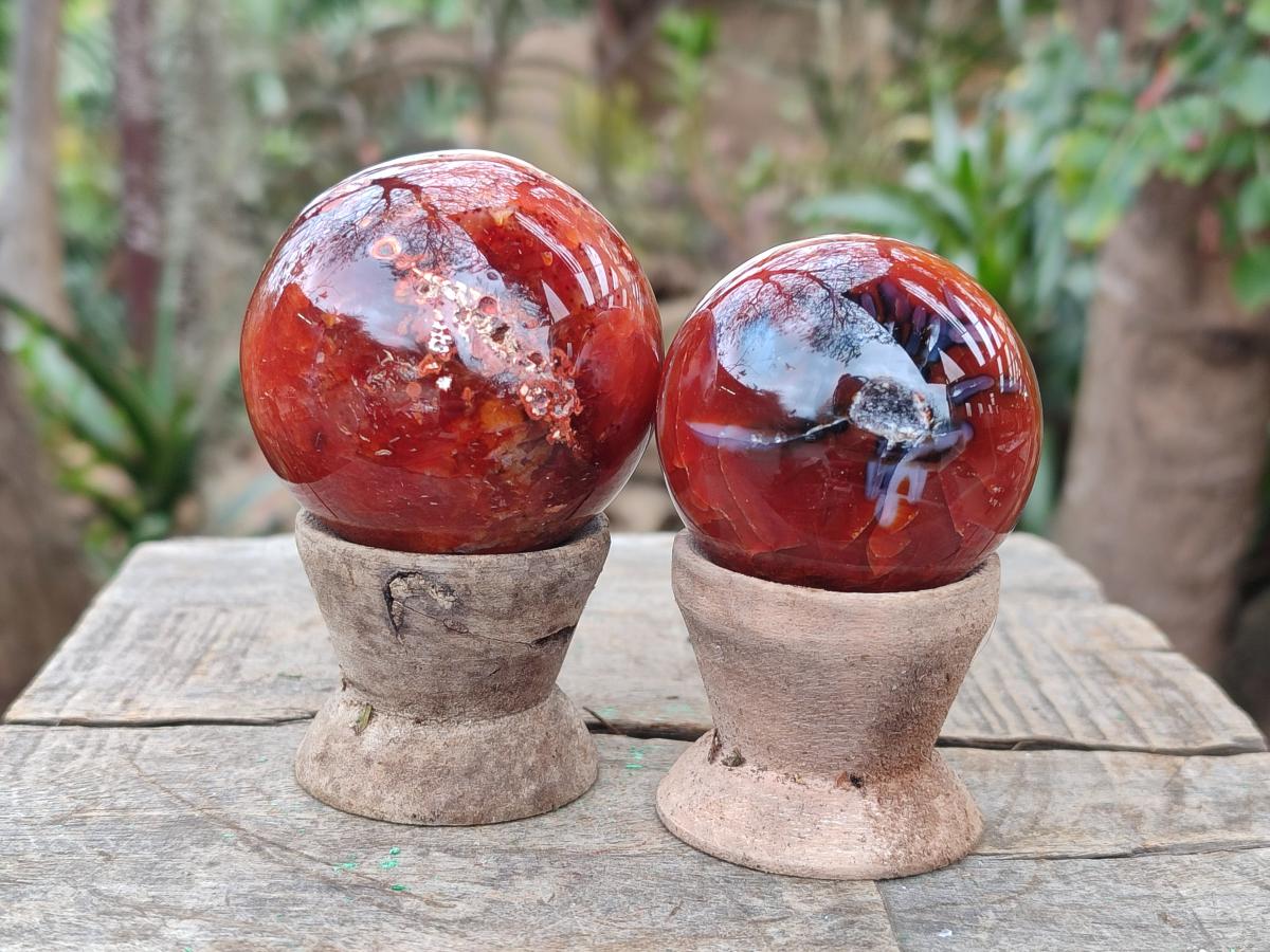 Polished and Natural Carnelian Agate Gemstone Spheres x 6 From Madagascar - Toprock Gemstones and Minerals 
