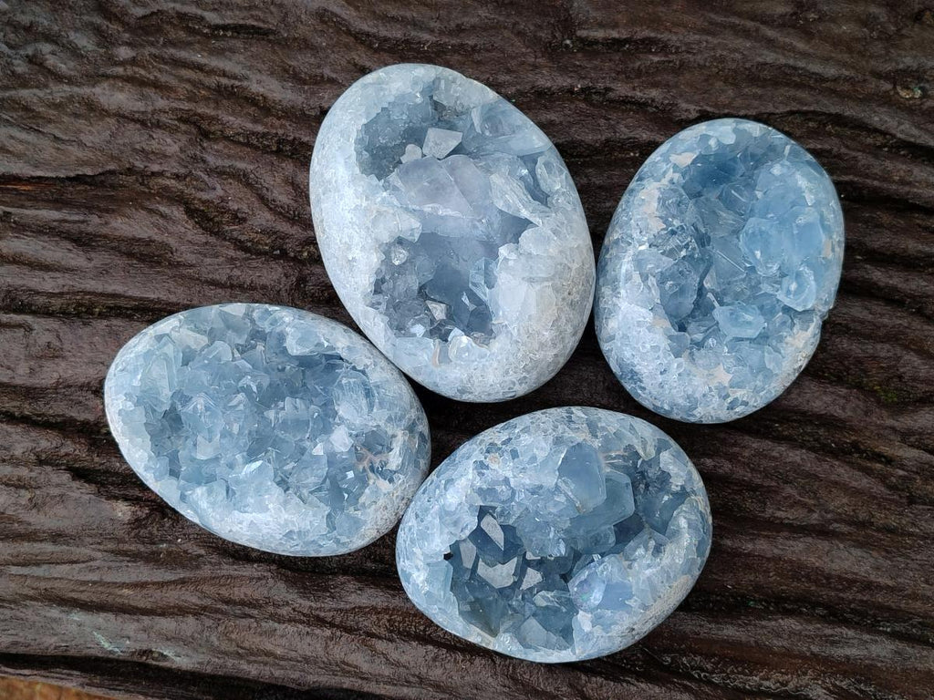 Polished and Natural Blue Celestite Free Forms x 4 From Sakoany, Madagascar - Toprock Gemstones and Minerals 