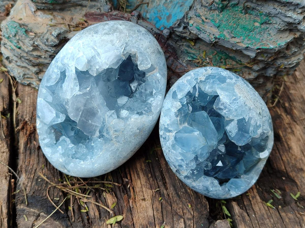 Polished and Natural Blue Celestite Free Forms x 4 From Sakoany, Madagascar - Toprock Gemstones and Minerals 