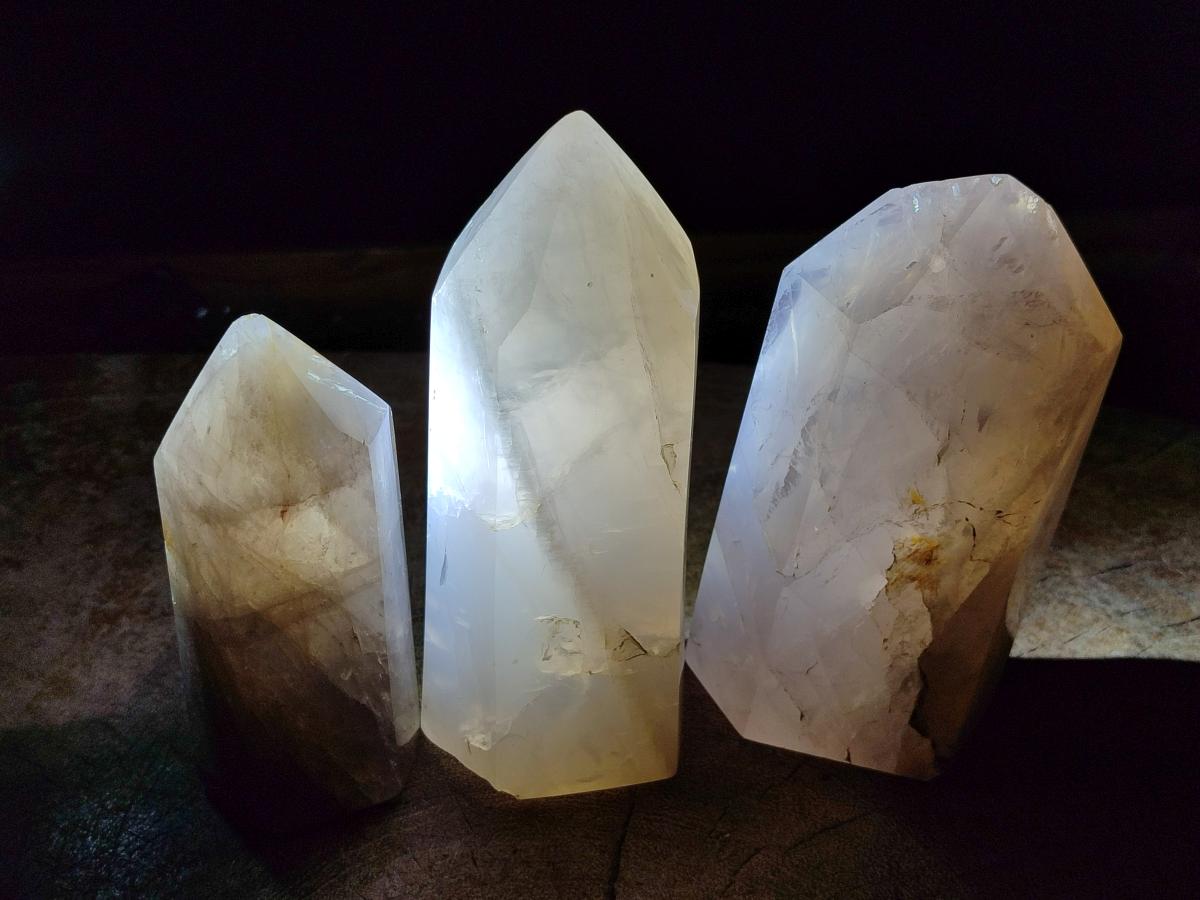 Polished Rose Girasol Pearl Quartz Crystals x 3 From Ambatondrazaka, Madagascar - Toprock Gemstones and Minerals 