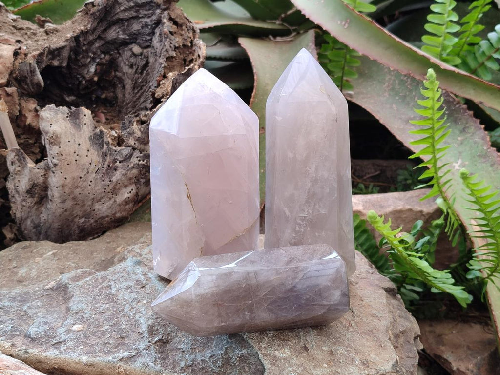 Polished Rose Girasol Pearl Quartz Crystals x 3 From Ambatondrazaka, Madagascar - Toprock Gemstones and Minerals 
