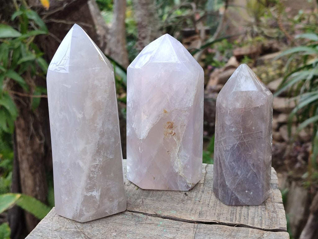 Polished Rose Girasol Pearl Quartz Crystals x 3 From Ambatondrazaka, Madagascar - Toprock Gemstones and Minerals 
