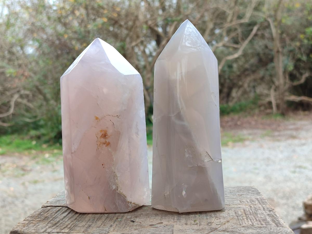 Polished Rose Girasol Pearl Quartz Crystals x 3 From Ambatondrazaka, Madagascar - Toprock Gemstones and Minerals 