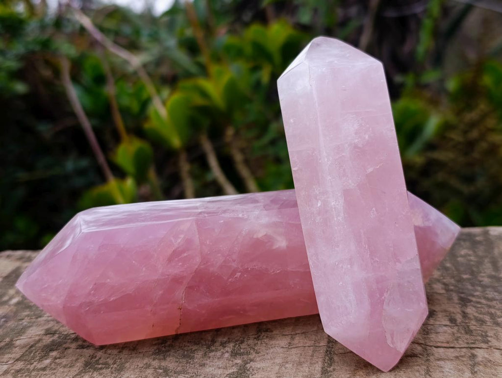 Polished Double Terminated Gemmy Rose Quartz Crystals x 6 From Madagascar - Toprock Gemstones and Minerals 