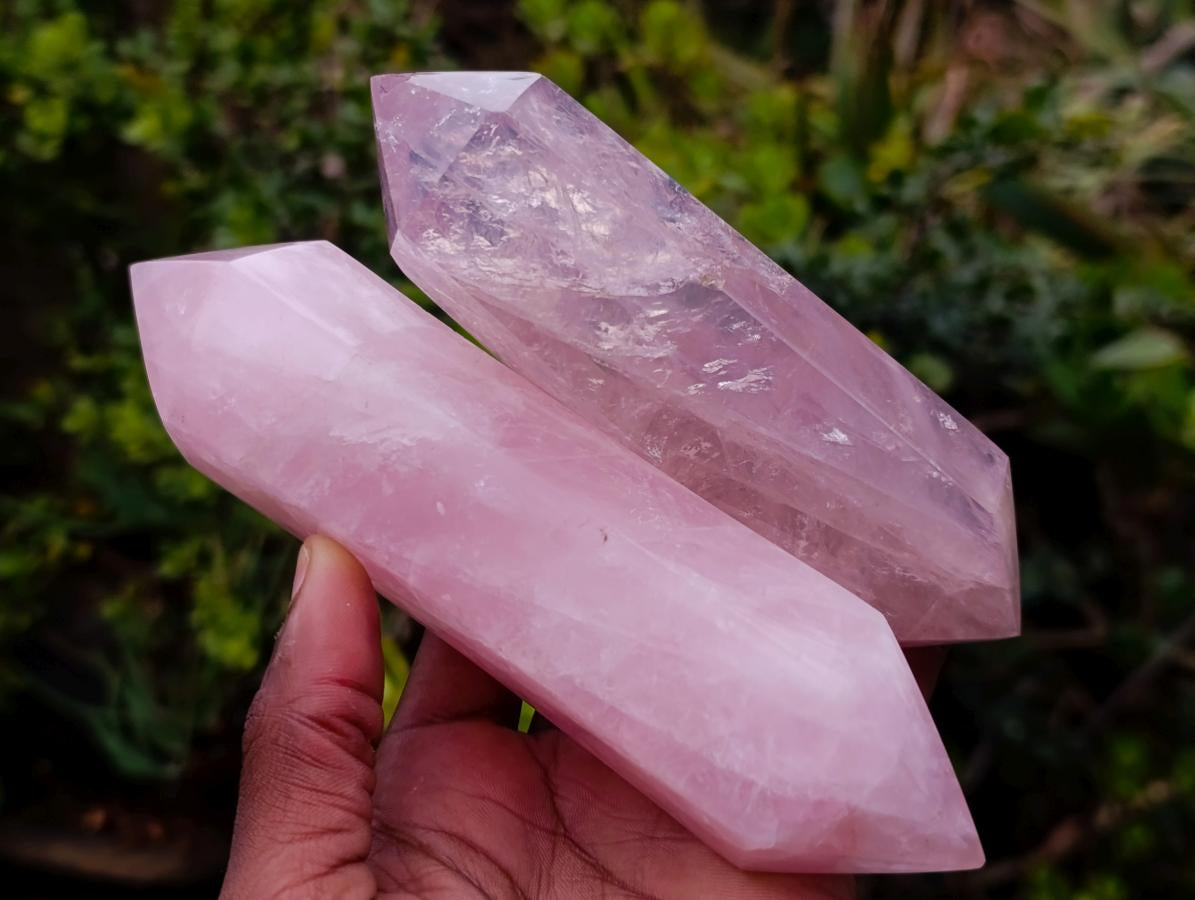 Polished Double Terminated Gemmy Rose Quartz Crystals x 6 From Madagascar - Toprock Gemstones and Minerals 