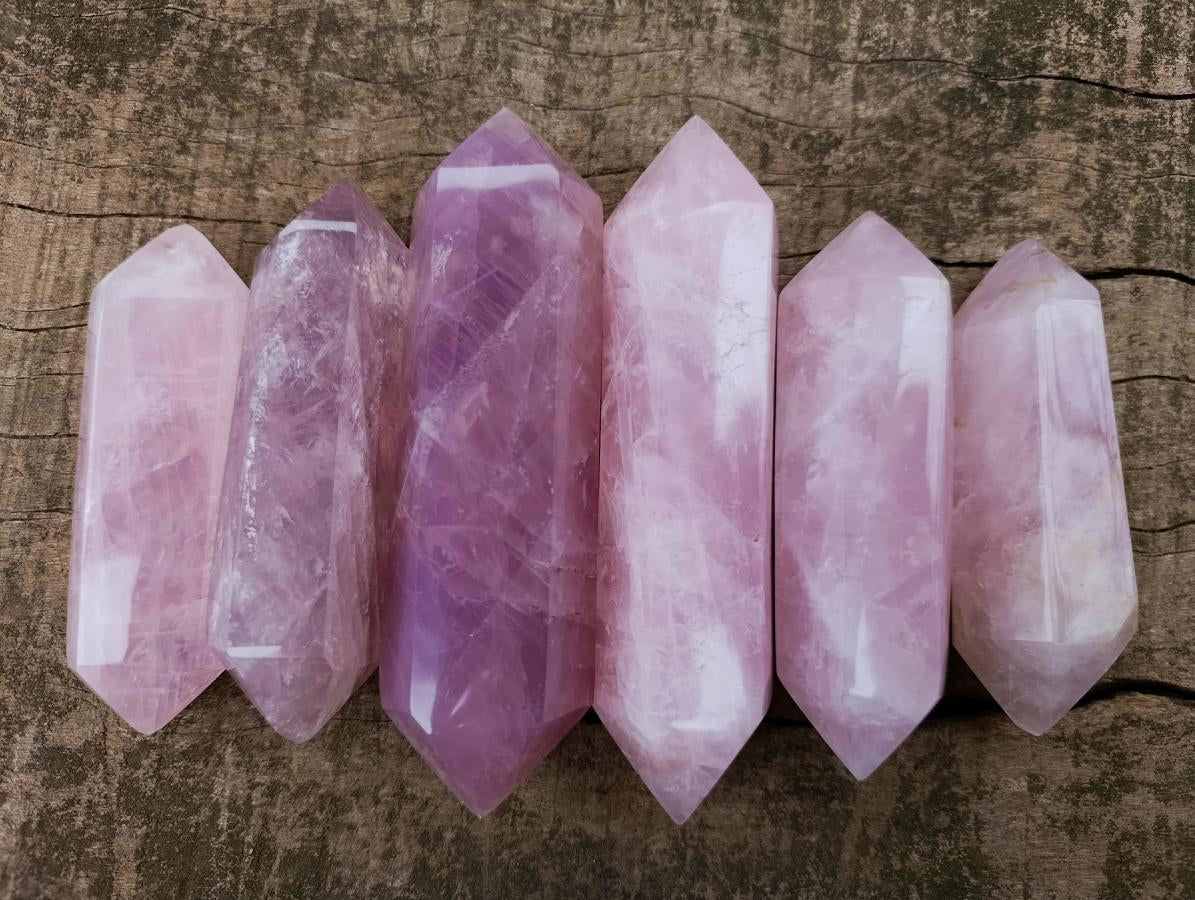 Polished Double Terminated Gemmy Rose Quartz Crystals x 6 From Madagascar - Toprock Gemstones and Minerals 