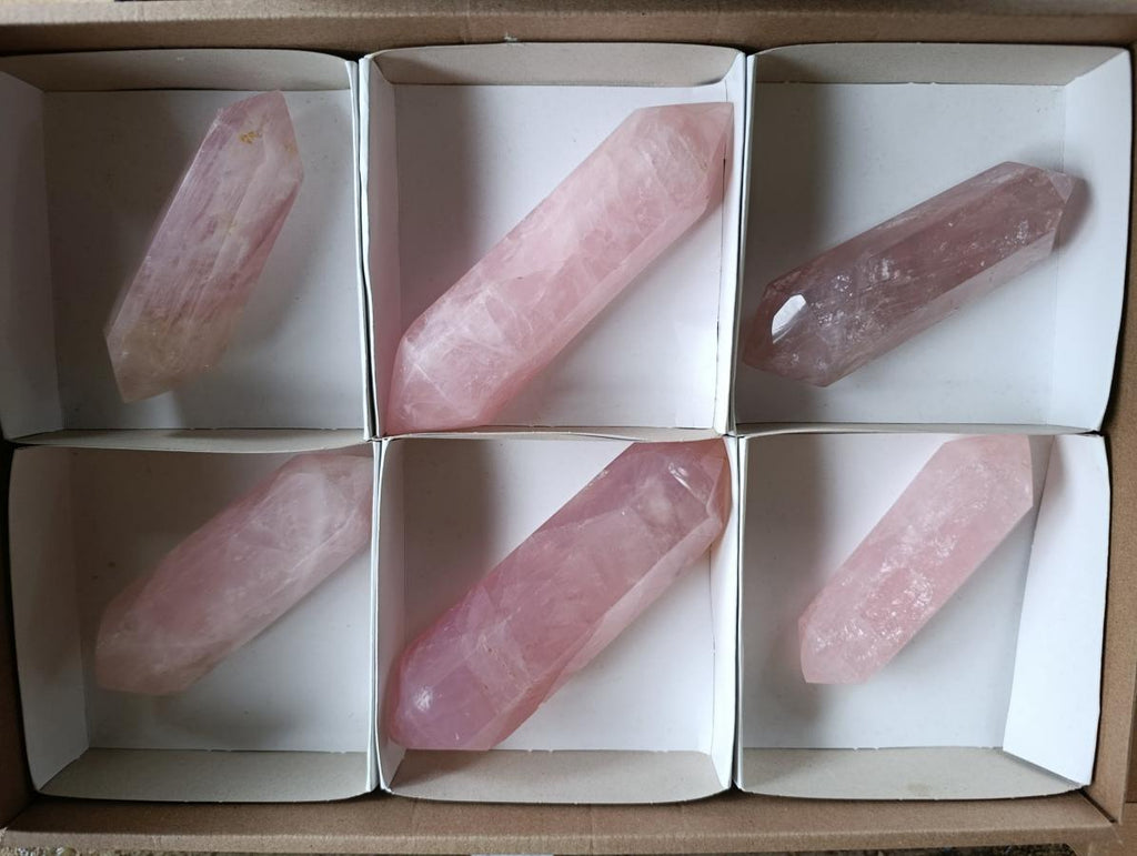 Polished Double Terminated Gemmy Rose Quartz Crystals x 6 From Madagascar - Toprock Gemstones and Minerals 