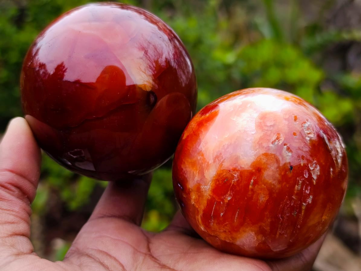 Polished and Natural Carnelian Agate Gemstone Spheres x 3 From Madagascar - Toprock Gemstones and Minerals 