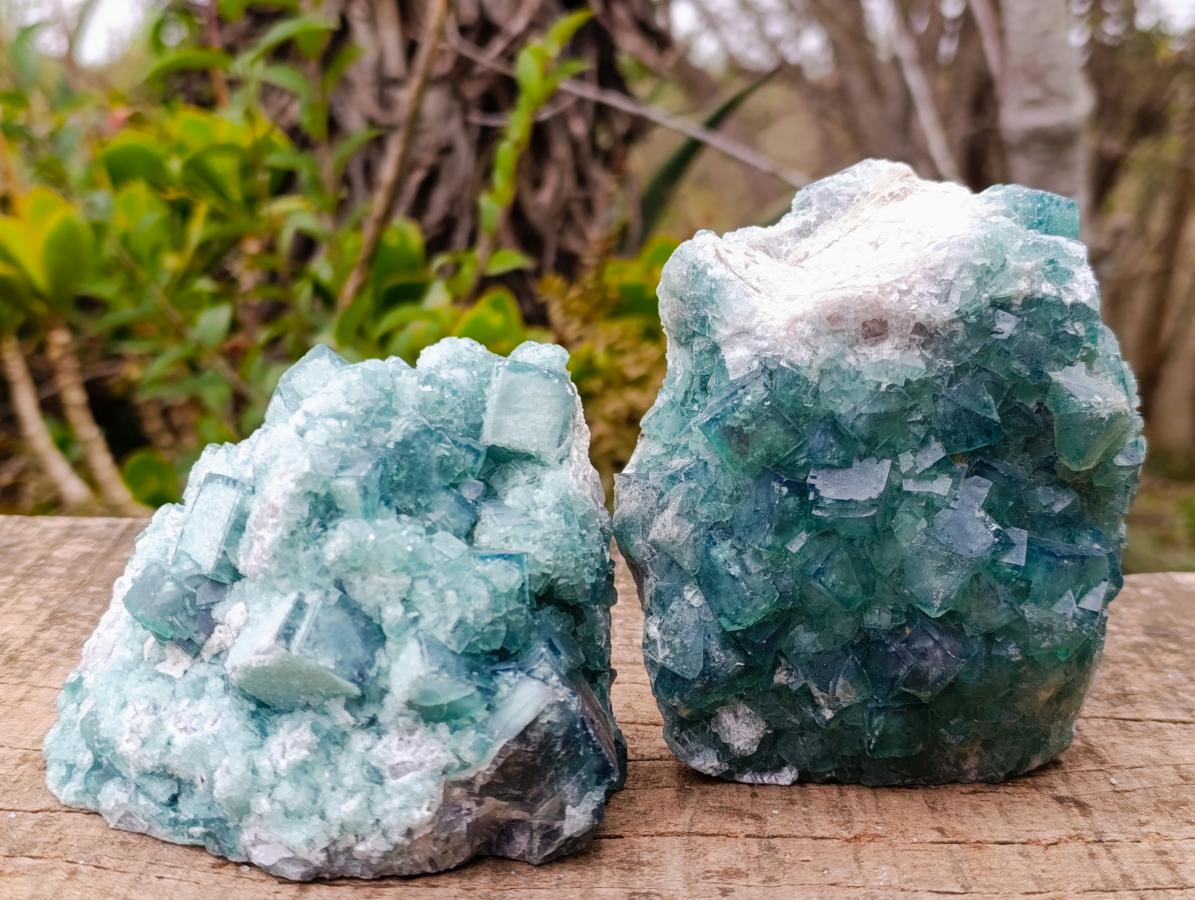 Natural Green Cubic Fluorite Specimens x 2 From Mandrosonoro, Madagascar - Toprock Gemstones and Minerals 