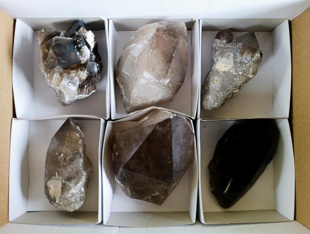 Natural Smokey Quartz and Clear Smokey Quartz Crystals x 6 From Zomba Plateau, Malawi - Toprock Gemstones and Minerals 