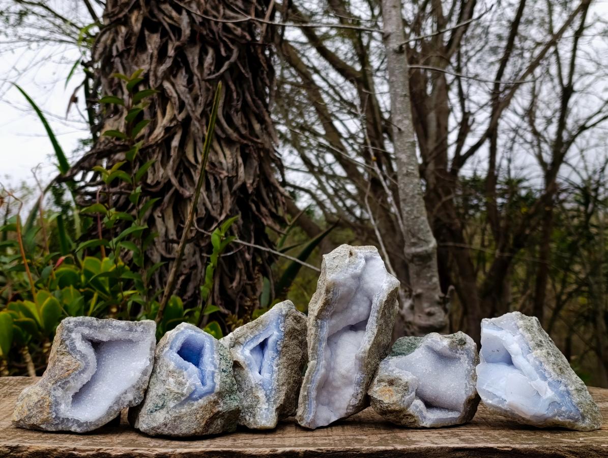 Natural Blue Lace Agate Geode Specimens x 6 From Nsanje, Malawi - Toprock Gemstones and Minerals 