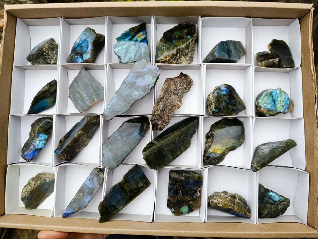 Polished One Side Labradorite Slices x 25 From Madagascar - Toprock Gemstones and Minerals 