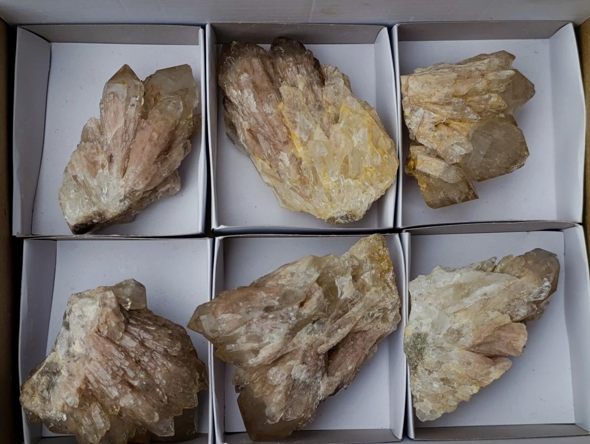 Natural Cascading White Phantom Smokey Luena Quartz Clusters x 6 From Luena, Congo - Toprock Gemstones and Minerals 