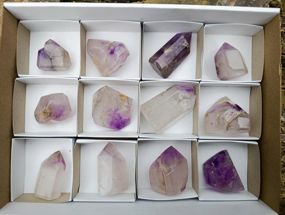 Polished Window Amethyst Crystals x 12 From Akansobe, Madagascar - Toprock Gemstones and Minerals 