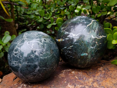 Polished Green Marble Sphere x 2 From Rustenberg, South Africa - Toprock Gemstones and Minerals 