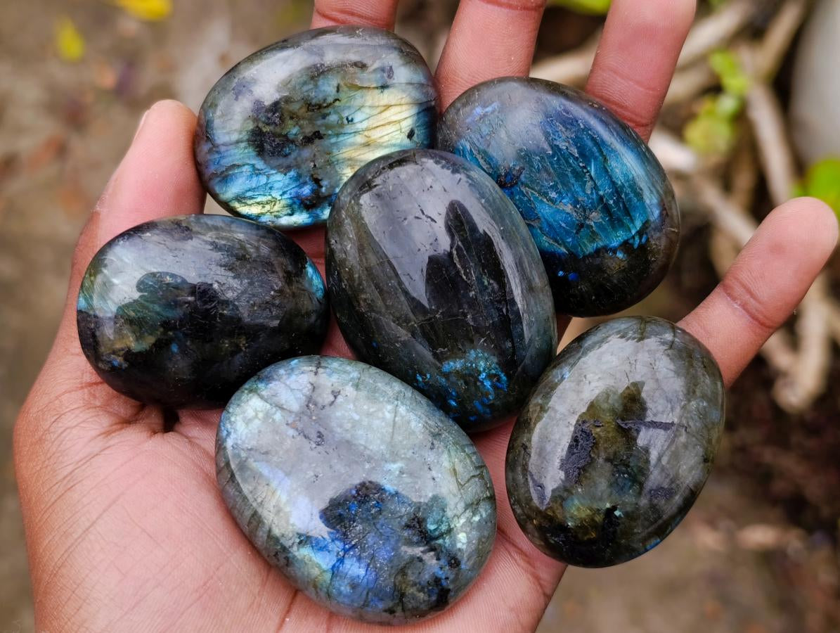 Polished Labradorite Palm Stones x 20 From Madagascar - Toprock Gemstones and Minerals 