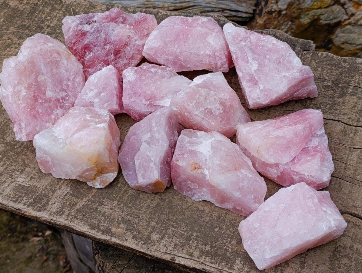 Natural Cobbed Rose Quartz Specimens x 12 From Northern Cape, South Africa - Toprock Gemstones and Minerals 