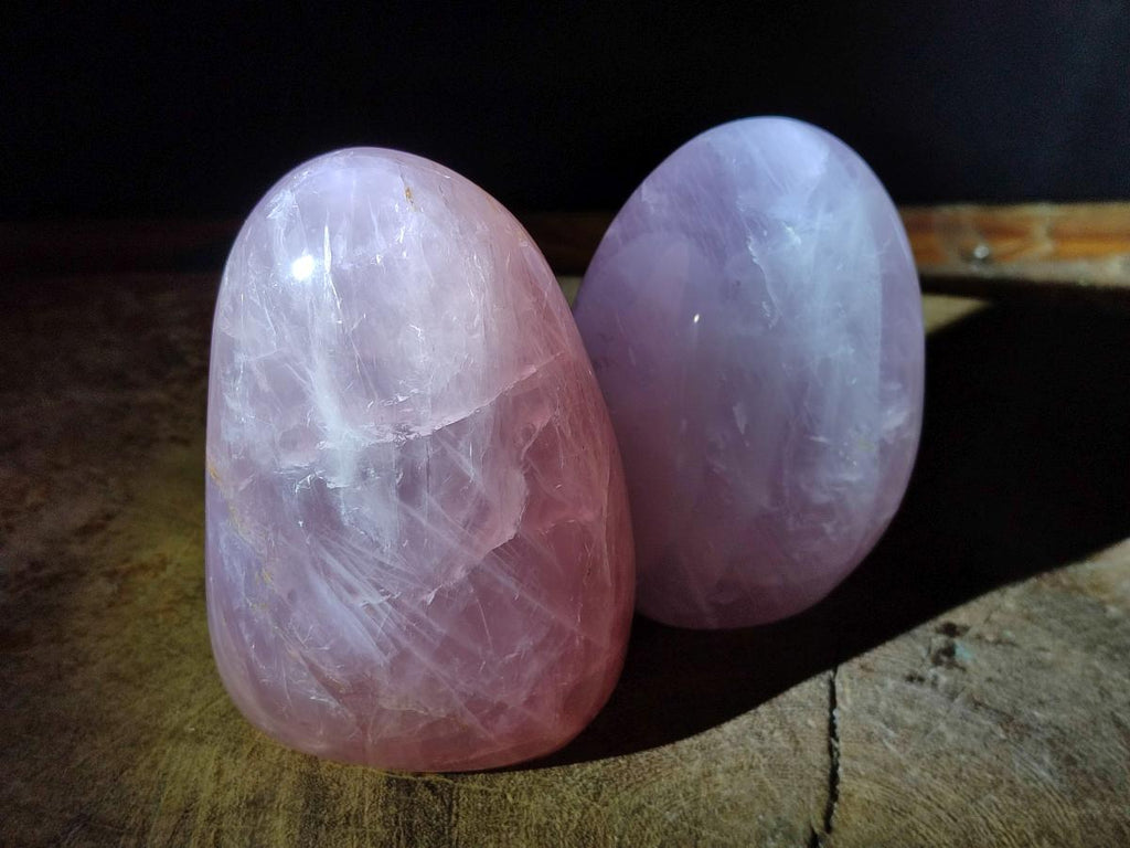 Polished Gemmy Rose Quartz Standing Display Pieces x 2 From Madagascar - Toprock Gemstones and Minerals 