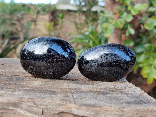Polished Black Tourmaline Galets x 12 From Madagascar - Toprock Gemstones and Minerals 