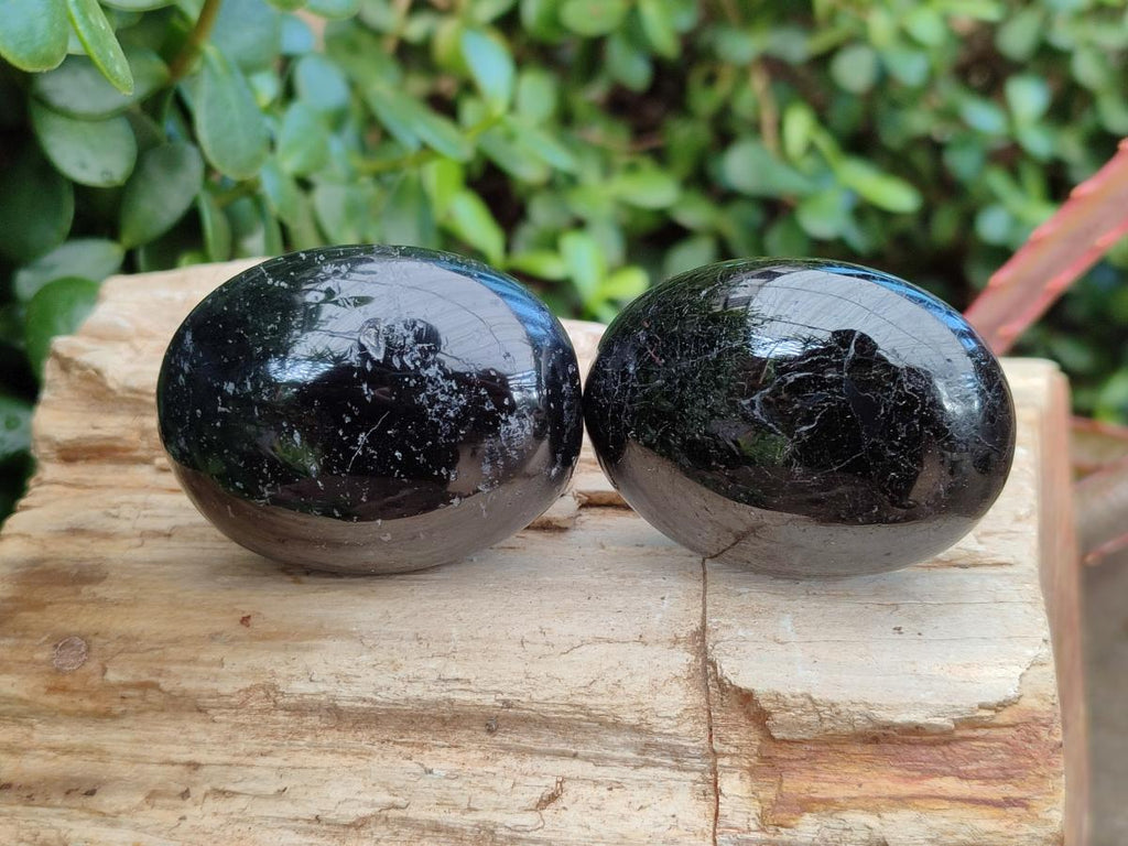 Polished Black Tourmaline Galets x 12 From Madagascar - Toprock Gemstones and Minerals 