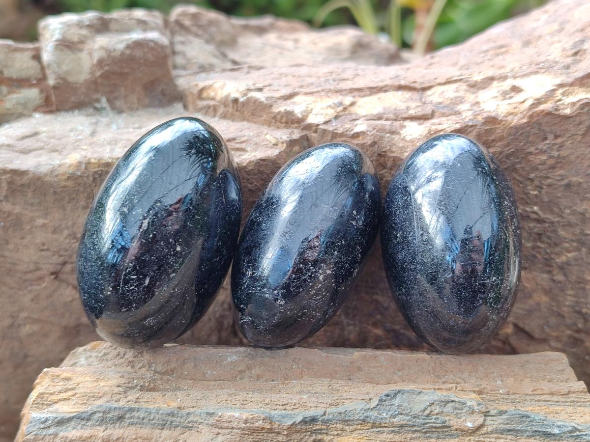 Polished Black Tourmaline Galets x 12 From Madagascar - Toprock Gemstones and Minerals 