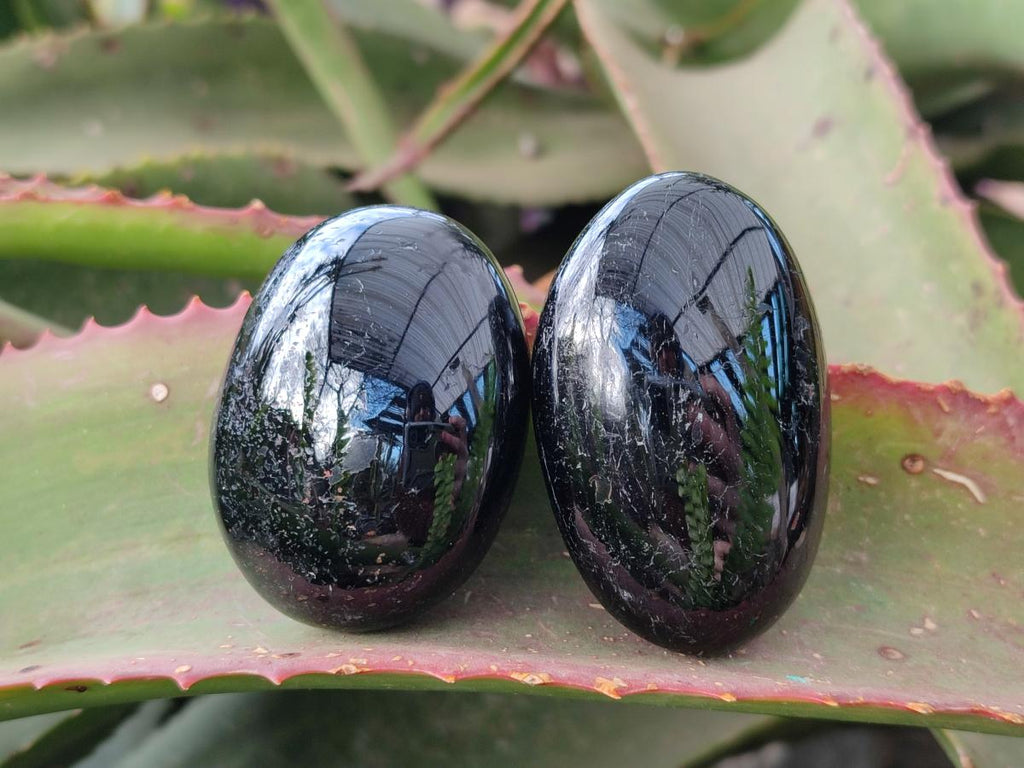 Polished Black Tourmaline Galets x 12 From Madagascar - Toprock Gemstones and Minerals 