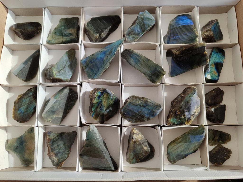 Polished One Side Labradorite Slices x 26 From Madagascar - Toprock Gemstones and Minerals 