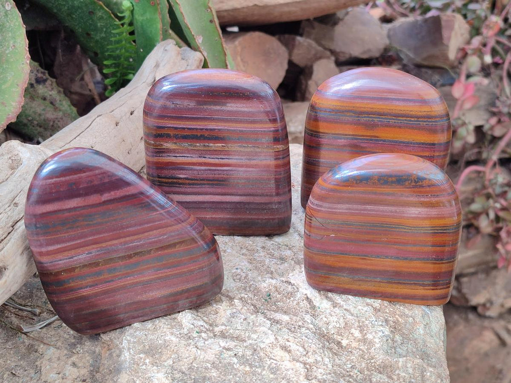 Polished Banded Tiger Iron Standing Display Pieces x 4 From South Africa - Toprock Gemstones and Minerals 
