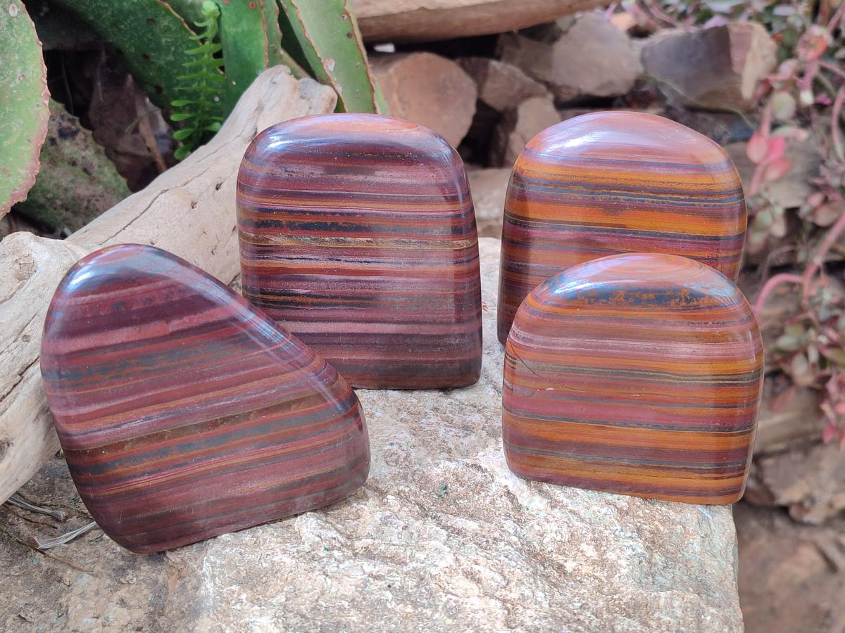 Polished Banded Tiger Iron Standing Display Pieces x 4 From South Africa - Toprock Gemstones and Minerals 