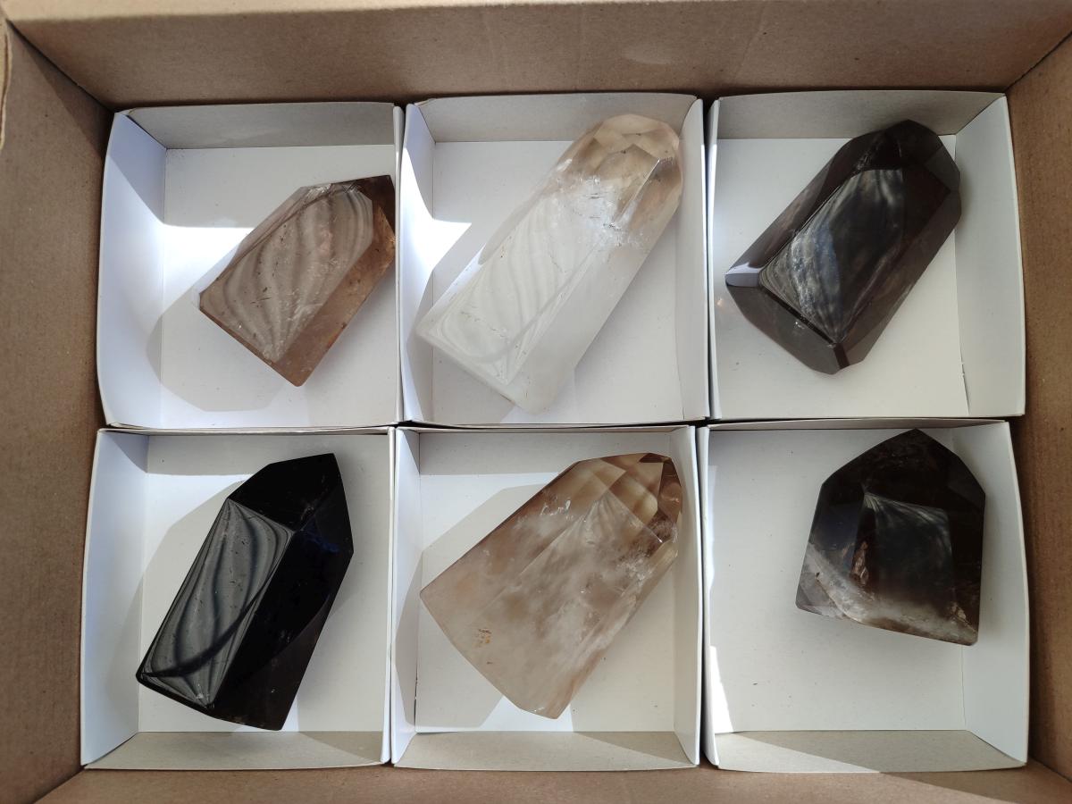 Polished Mixed Smokey Quartz Crystals x 6 From Madagascar - Toprock Gemstones and Minerals 