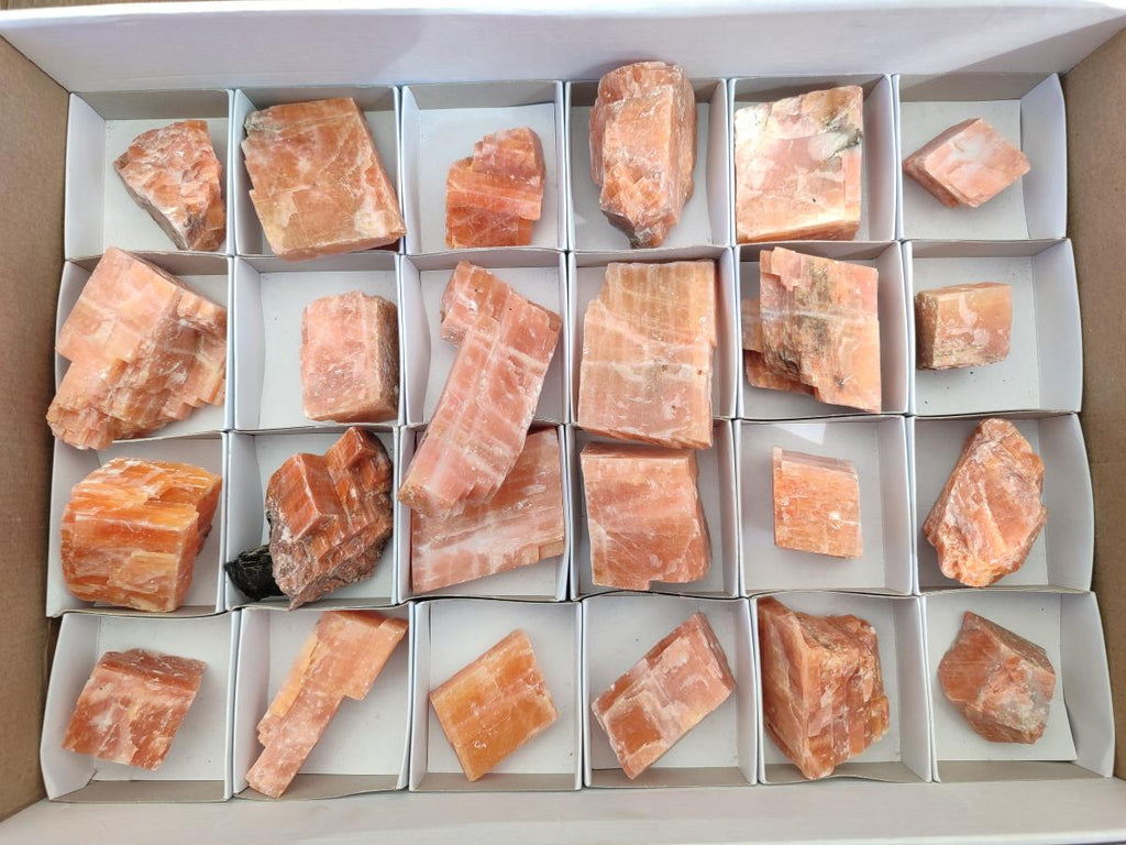 Natural Rhombohedral Sunset Orange Calcite Specimens x 24 From Spitzkop, Namibia - Toprock Gemstones and Minerals 