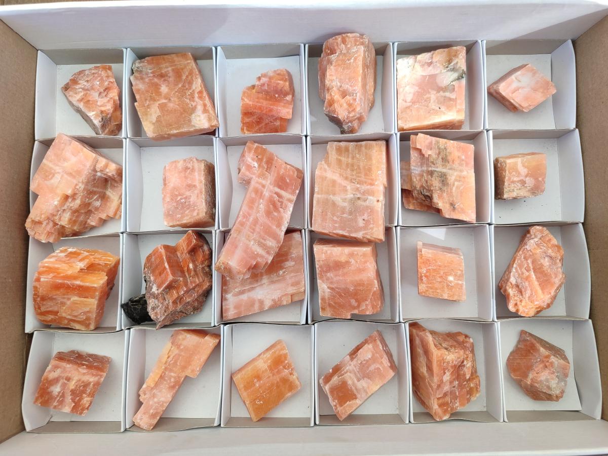 Natural Rhombohedral Sunset Orange Calcite Specimens x 24 From Spitzkop, Namibia - Toprock Gemstones and Minerals 