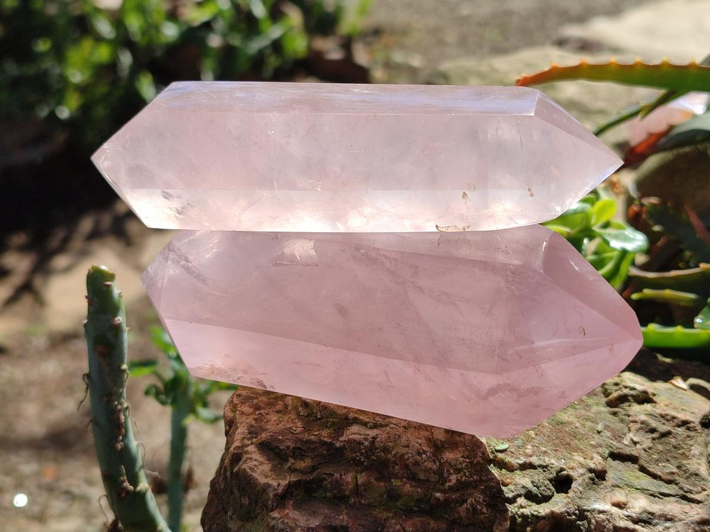 Polished Double Terminated Gemmy Rose Quartz Crystals x 6 From Madagascar - Toprock Gemstones and Minerals 
