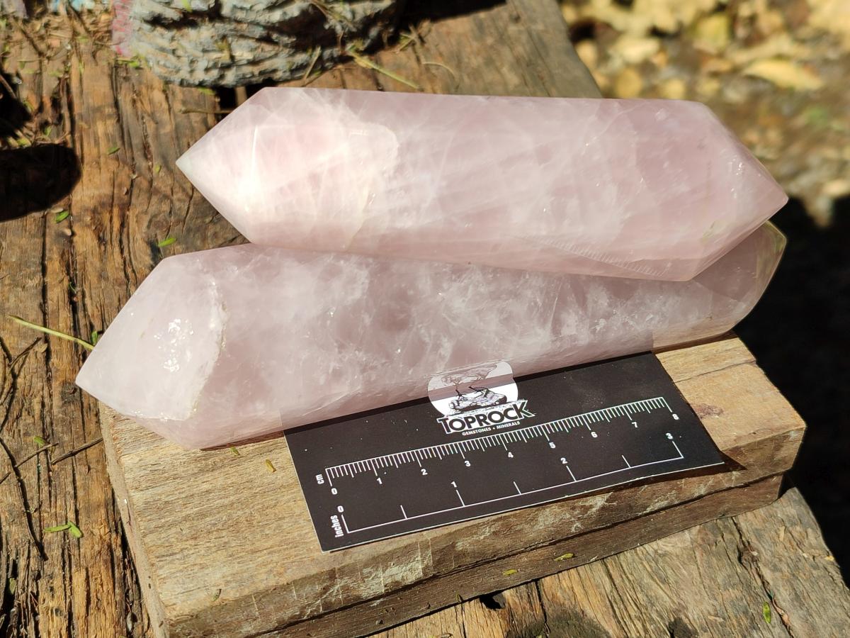 Polished Double Terminated Gemmy Rose Quartz Crystals x 6 From Madagascar - Toprock Gemstones and Minerals 