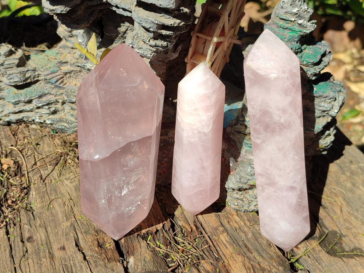 Polished Double Terminated Gemmy Rose Quartz Crystals x 6 From Madagascar - Toprock Gemstones and Minerals 