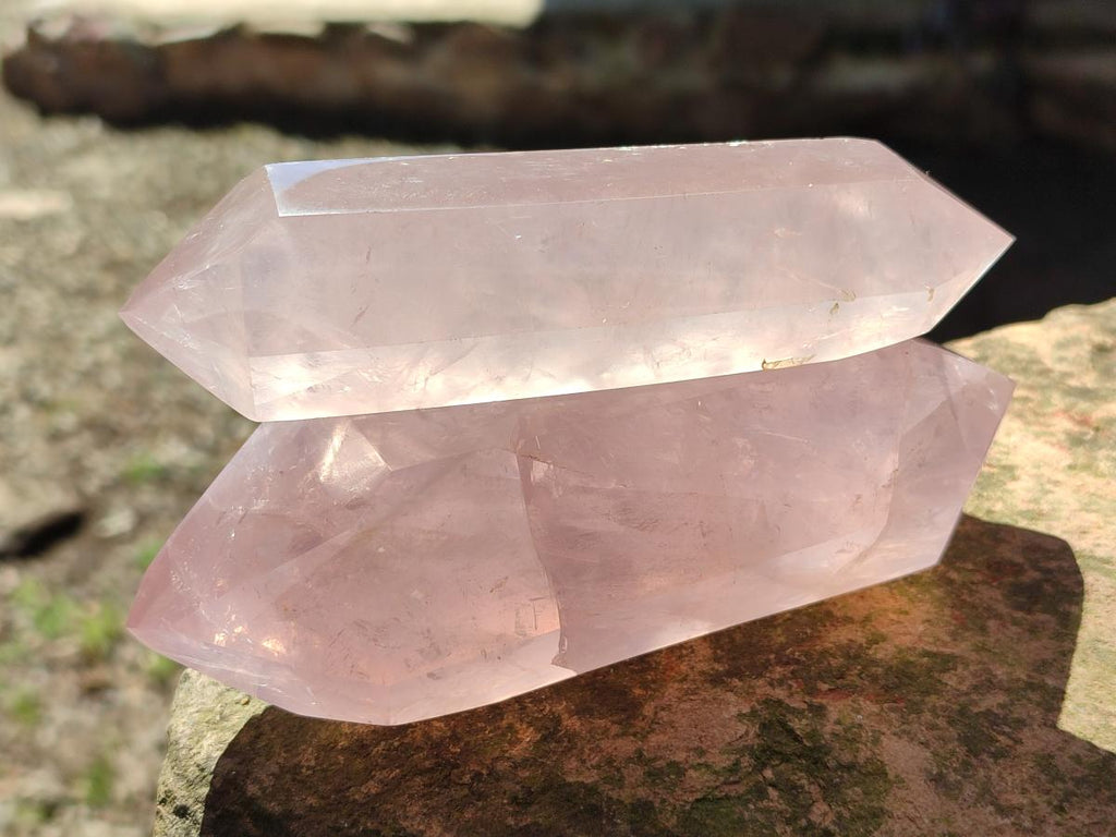 Polished Double Terminated Gemmy Rose Quartz Crystals x 6 From Madagascar - Toprock Gemstones and Minerals 
