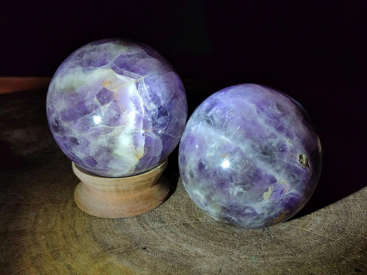 Polished Chevron Amethyst Spheres x 2 From Madagascar - Toprock Gemstones and Minerals 