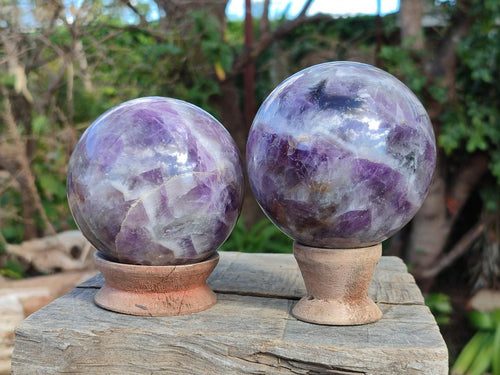 Polished Chevron Amethyst Spheres x 2 From Madagascar - Toprock Gemstones and Minerals 