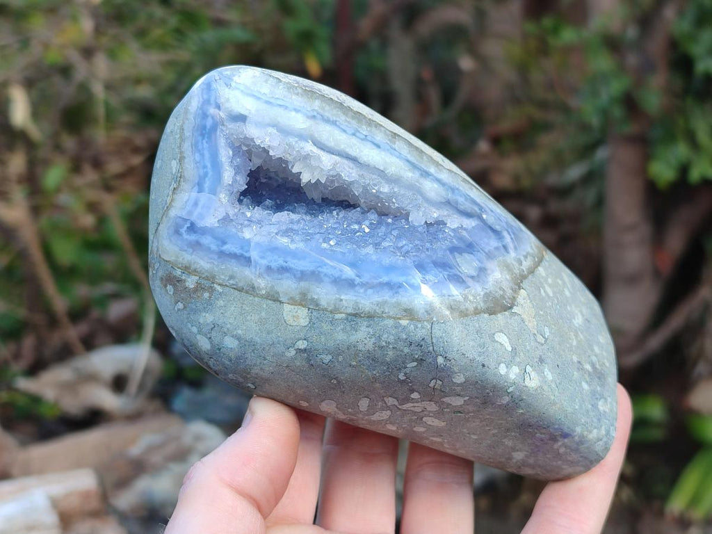 Polished and Natural Blue Lace Agate Standing Display Piece and Free Form x 2 From Nsanje, Malawi - Toprock Gemstones and Minerals 