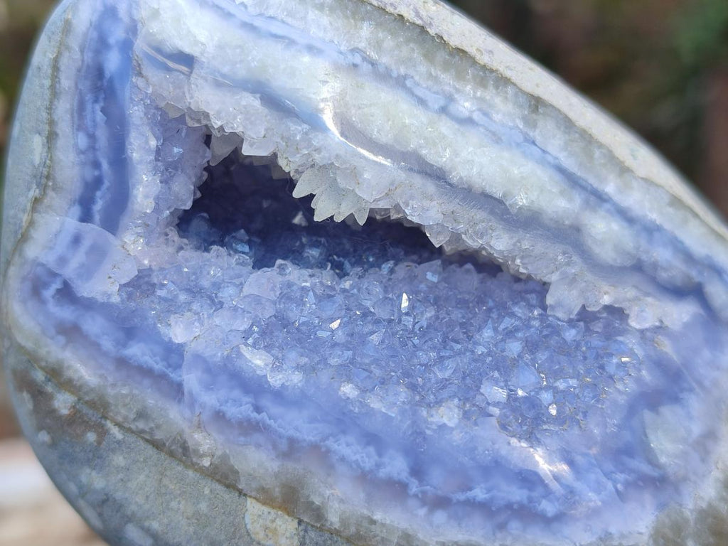 Polished and Natural Blue Lace Agate Standing Display Piece and Free Form x 2 From Nsanje, Malawi - Toprock Gemstones and Minerals 