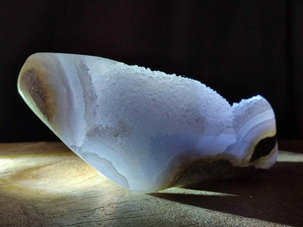 Polished and Natural Blue Lace Agate Standing Display Piece and Free Form x 2 From Nsanje, Malawi - Toprock Gemstones and Minerals 