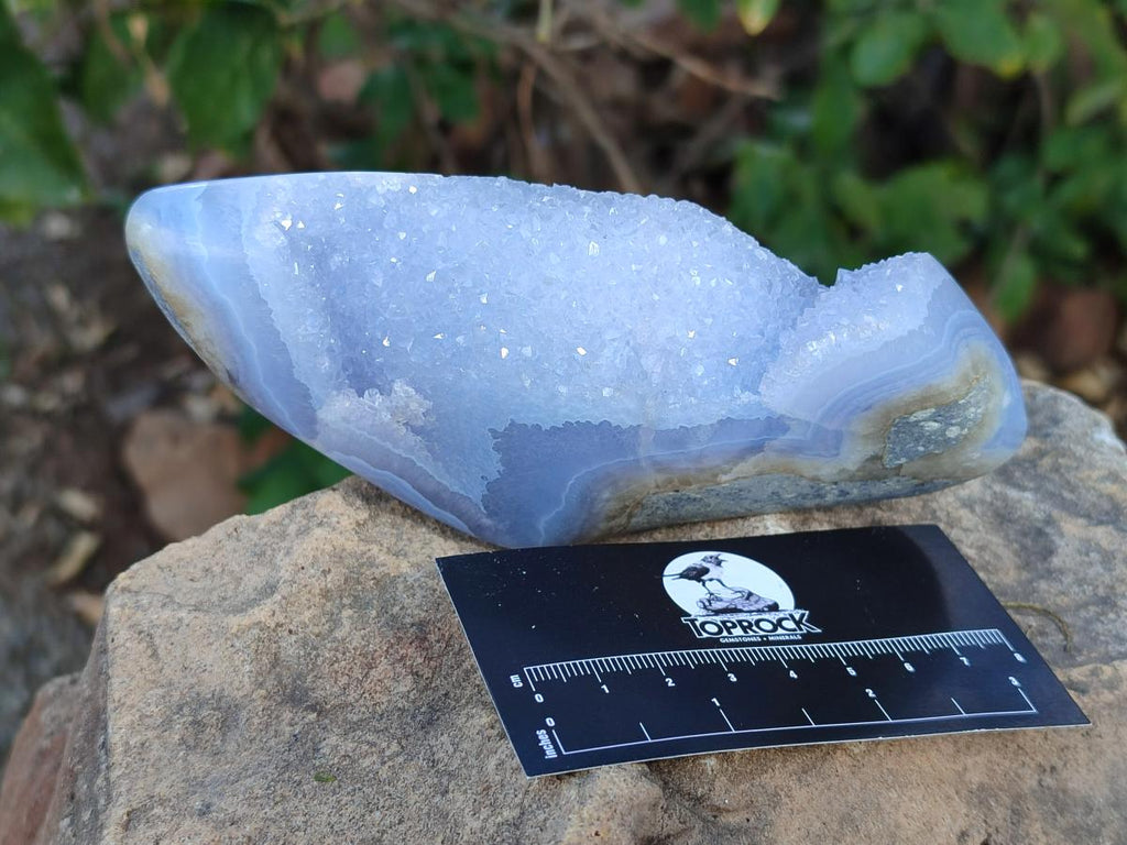 Polished and Natural Blue Lace Agate Standing Display Piece and Free Form x 2 From Nsanje, Malawi - Toprock Gemstones and Minerals 