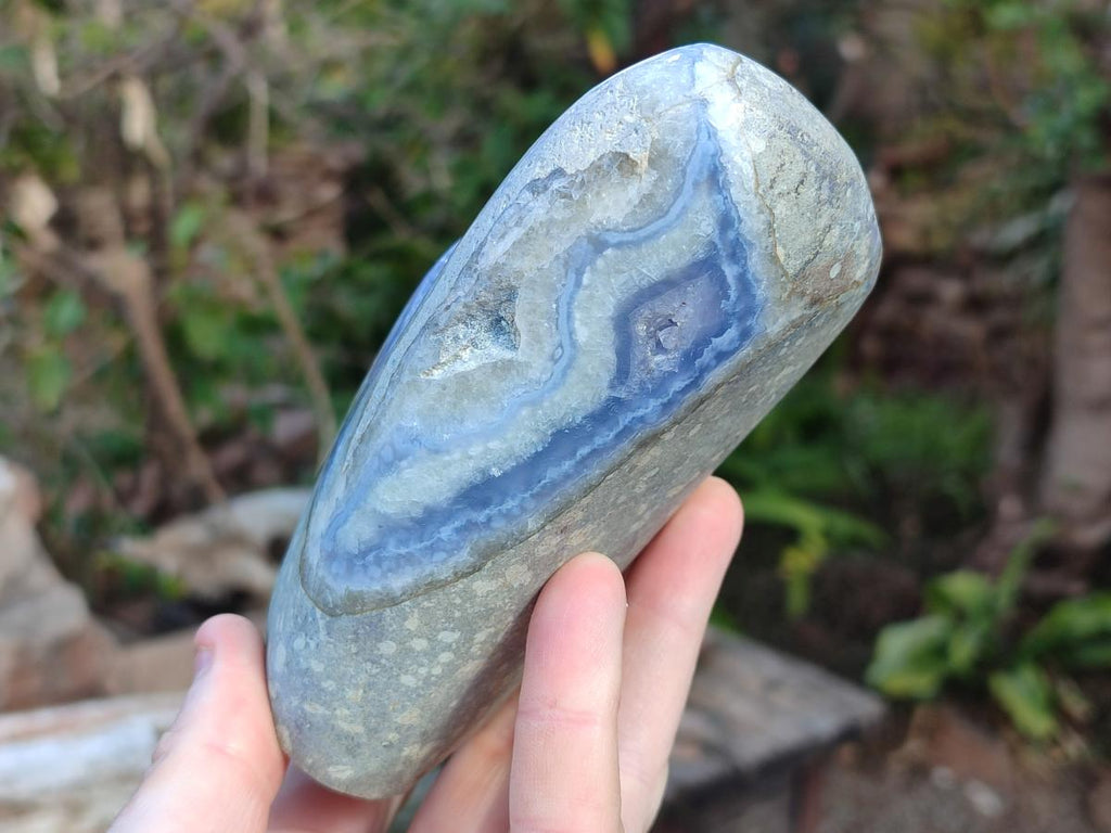 Polished and Natural Blue Lace Agate Standing Display Piece and Free Form x 2 From Nsanje, Malawi - Toprock Gemstones and Minerals 
