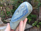 Polished and Natural Blue Lace Agate Standing Display Piece and Free Form x 2 From Nsanje, Malawi - Toprock Gemstones and Minerals 