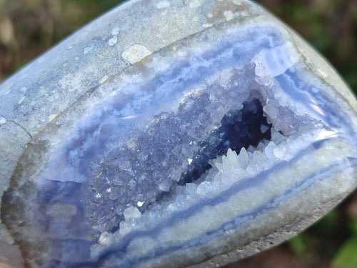 Polished and Natural Blue Lace Agate Standing Display Piece and Free Form x 2 From Nsanje, Malawi - Toprock Gemstones and Minerals 